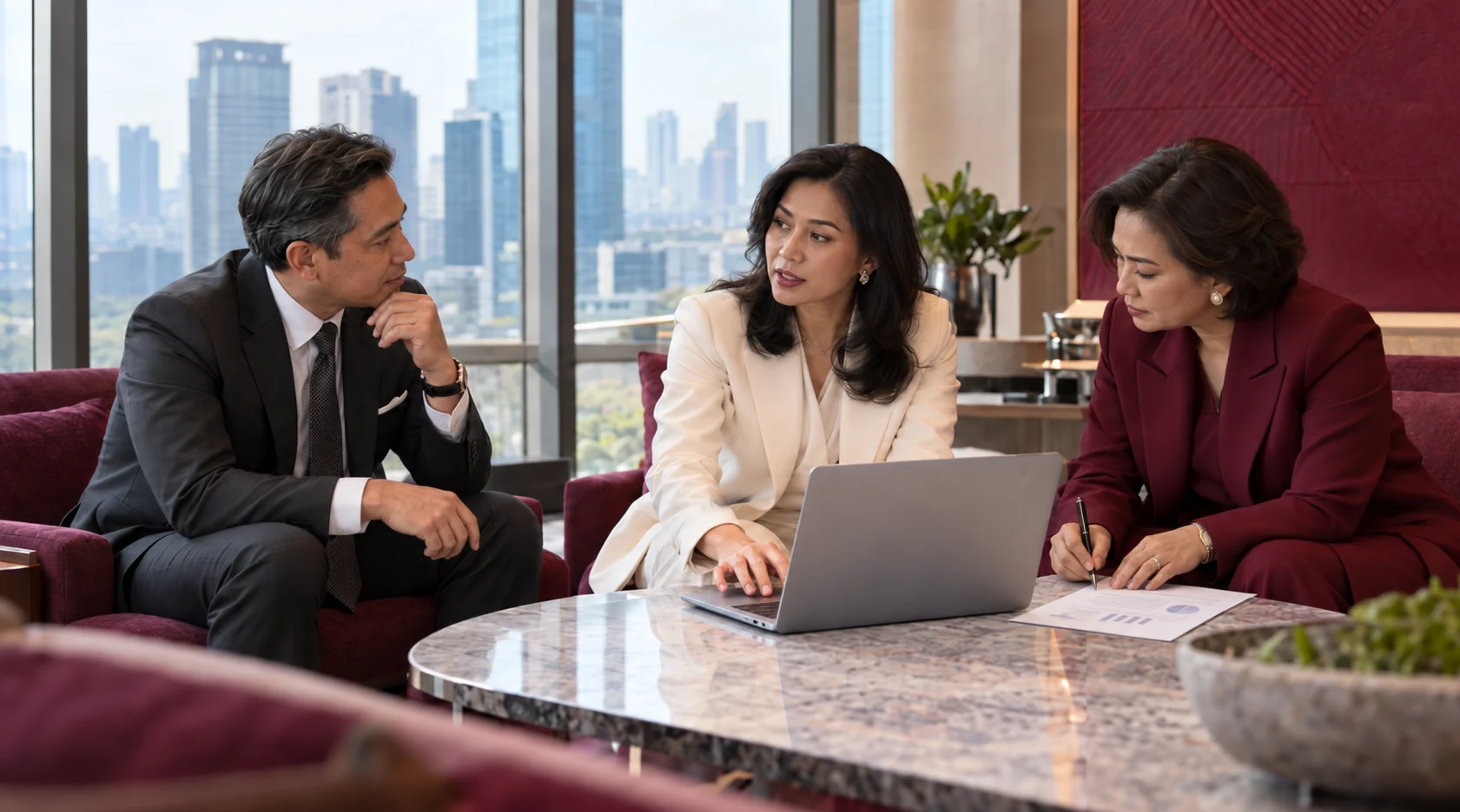 Original group discussion photograph in an executive community invitation.